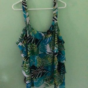 Blue leaf print blouse.